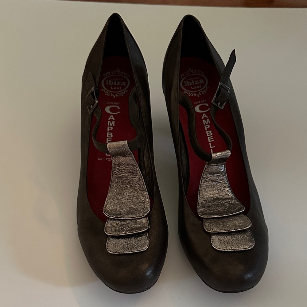Jeffrey Campbell Metallic Brown Heels with Pewter Accents